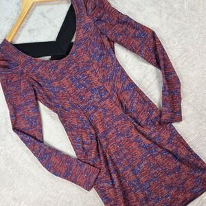 BCBGeneration Women's Bodycon Mini Dress Red‎ Blue Abstract Open Back Sz Small